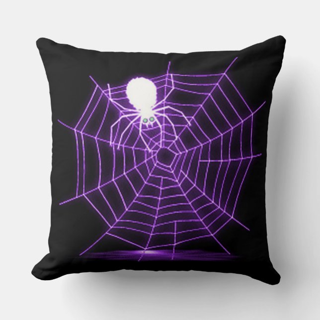 Black & Purple Halloween Spider Web Cushion (Front)