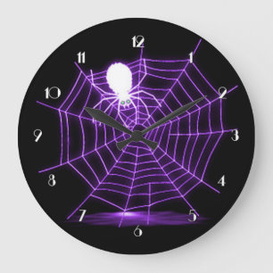 Black & Purple Halloween Spider Web Large Clock