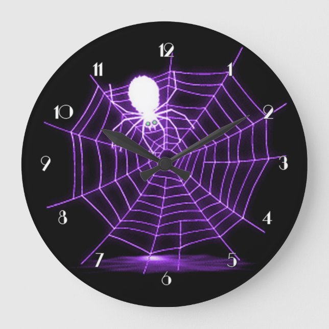 Black & Purple Halloween Spider Web Wall Clock (Front)