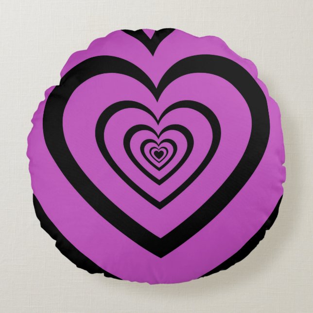 Black Purple Hypnotic Heart Love Pattern Round Cushion (Front)