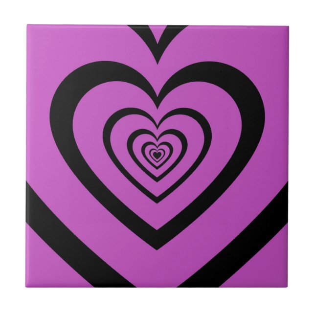 Black Purple Hypnotic Heart Love Pattern Tile (Front)