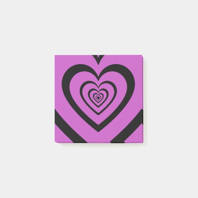Black Purple Hypnotic Heart Pattern Chic & Retro Post-it Notes (Front)