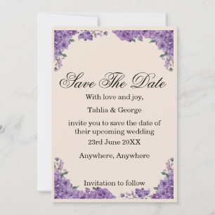 Black & Purple Jacaranda Flowers Save the Date Invitation