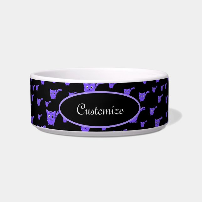 Black & Purple Kitty Pattern Pet Bowl (Front)