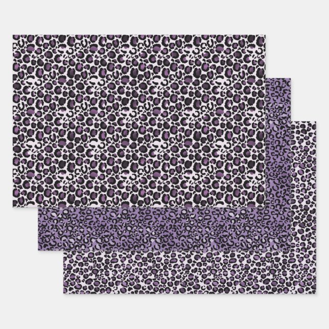 Black Purple Leopard Print Wrapping Paper Sheet (Set)