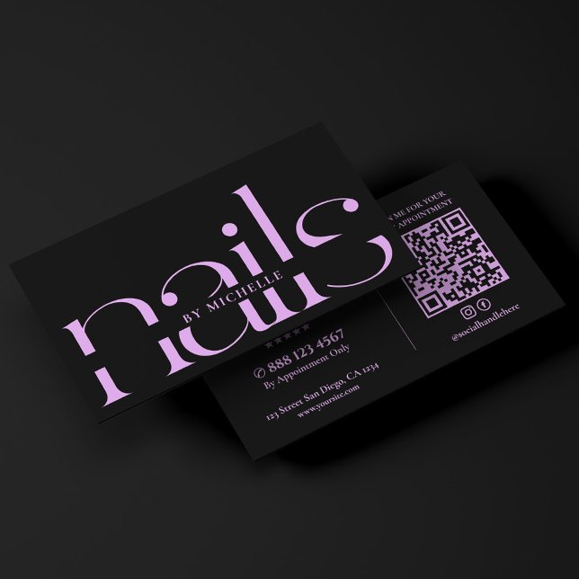 Black Purple Nail Tech Monogram Nails Studio  Business Card (Black Purple Nail Tech Monogram Nails Studio Business Card
)