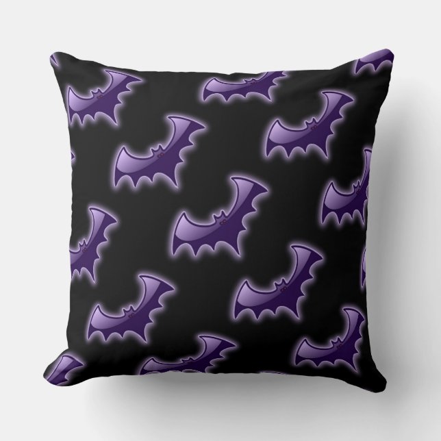 Black & Purple Night Wing Bats Throw Pillow (Front)