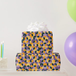 Black Purple Orange Bold Fun Fall Birthday Party Wrapping Paper