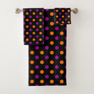 Black Purple Orange Polka Dot Pattern Bath Towel Set