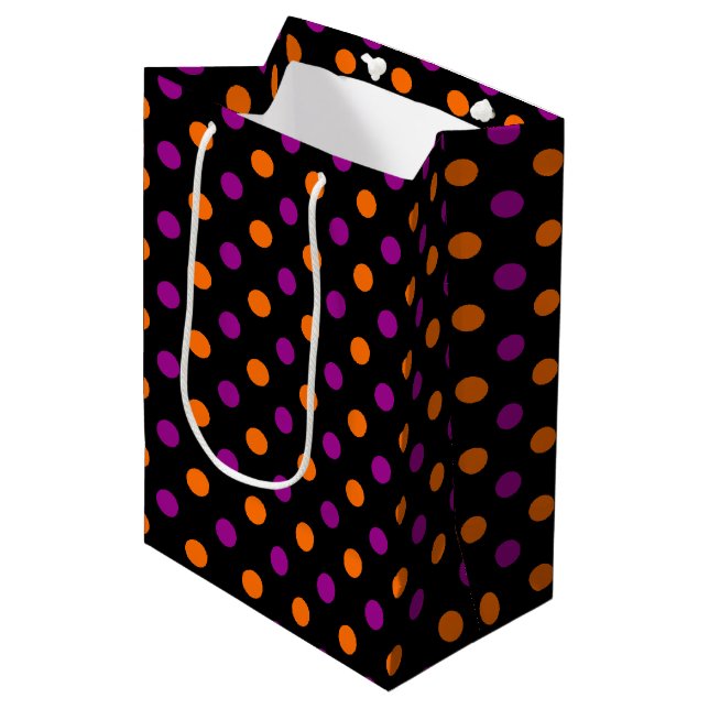 Black Purple Orange Polka Dot Pattern Medium Gift Bag (Front Angled)