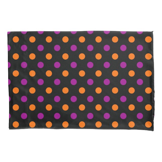 Black Purple Orange Polka Dot Pattern Pillowcase (Front)