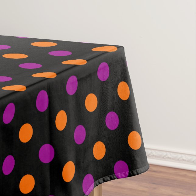 Black Purple Orange Polka Dot Pattern Tablecloth (In Situ)