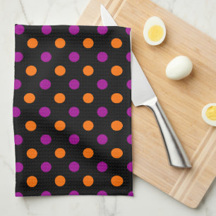 Black Purple Orange Polka Dot Pattern Tea Towel