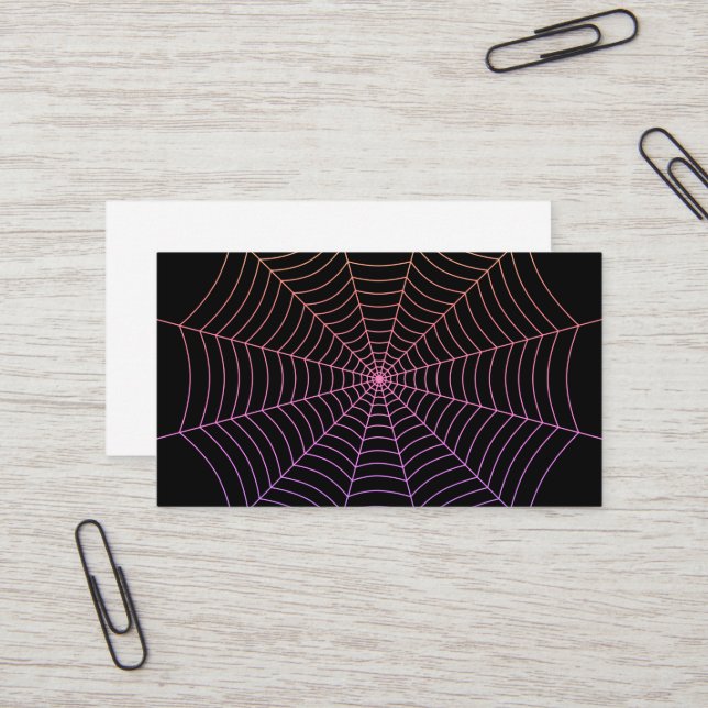 Black Purple orange spider web Halloween pattern Business Card (Front/Back In Situ)