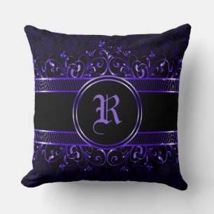 Black & Purple Ornate Gothic Monogrammed Cushion