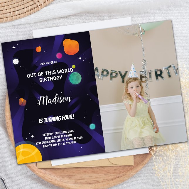 Black Purple Outer Space Birthday Invitations phot (Black Purple Outer Space Birthday Invitations phot)