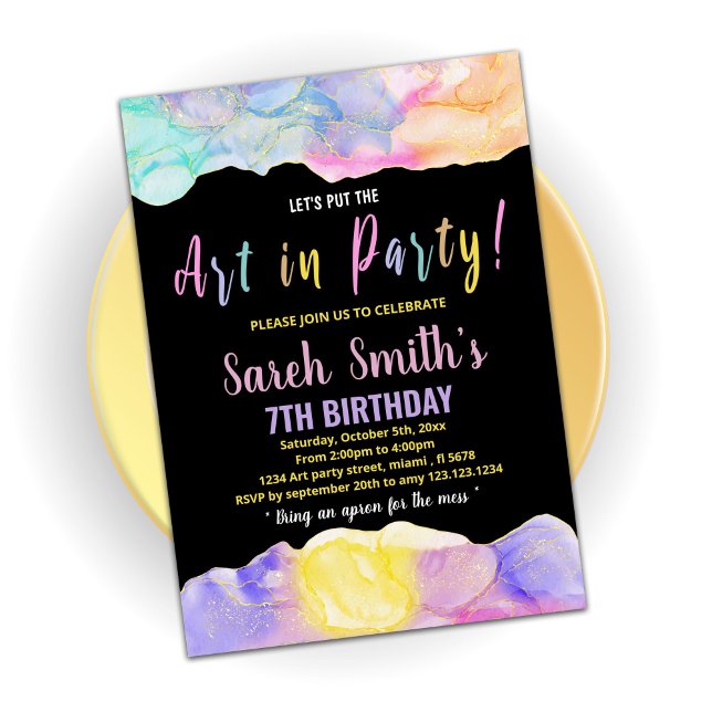 Black Purple Paint Birthday Invitations (Creator Uploaded)