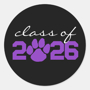 Black & Purple Paw Print Graduation Stickers