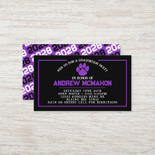 Black & Purple Pawprint Mini Graduation Invites