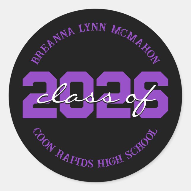 Black & Purple Personalised Graduation Stickers (Matching Envelopes, Return Address Labels & Envelope Seals)