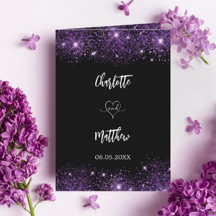 Black purple photo wedding thank you card