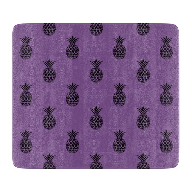 Black Purple Pineapple Tropical Fruit Summer Cutting Board (Front)
