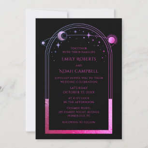Black Purple Pink Celestial Wedding Invitation