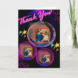Black, Purple Pink Couple Elegant 3 Photo Collage  Thank You Card