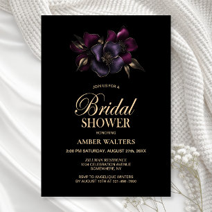 Black Purple Pink Floral Bridal Shower Invitation