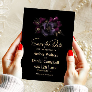 Black Purple Pink Floral Save the Date Invitation