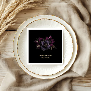 Black Purple Pink Floral Wedding Napkin
