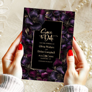 Black Purple Pink Floral Wedding Save the Date Invitation