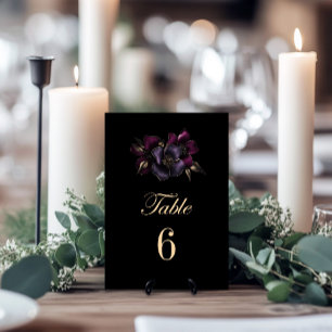 Black Purple Pink Floral Wedding Table Number