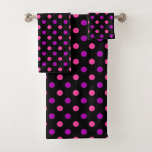 Black Purple Pink Polka Dots Pattern Bath Towel Set