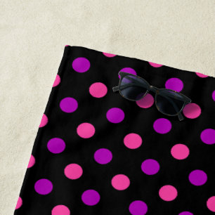 Black Purple Pink Polka Dots Pattern Beach Towel