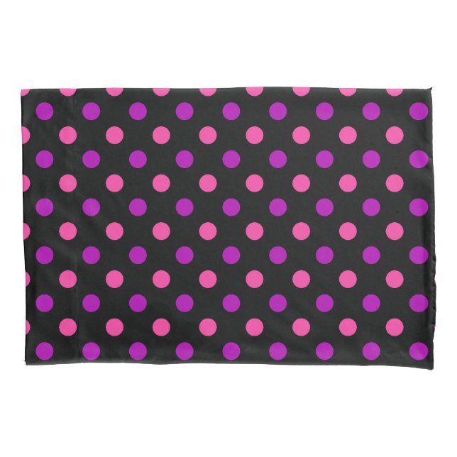 Black Purple Pink Polka Dots Pattern  Pillowcase (Front)