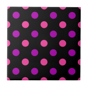 Black Purple Pink Polka Dots Pattern  Tile