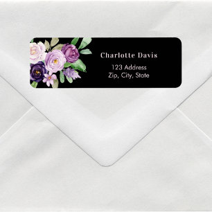 Black purple pink roses florals return address