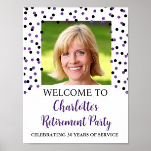Black Purple Retirement Party 8.5x11 Photo Poster