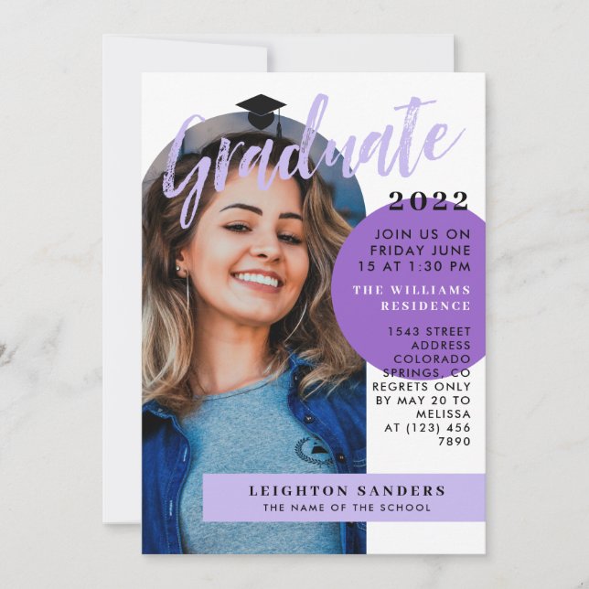 Black Purple Retro Arch Photo Graduation Invitation (Front)