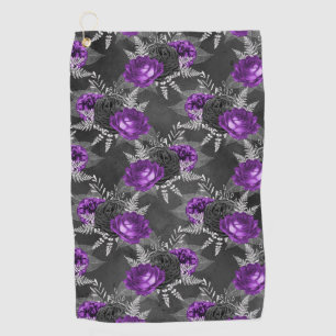Black Purple Rose Elegant Silver Leaves Garden Golf Towel