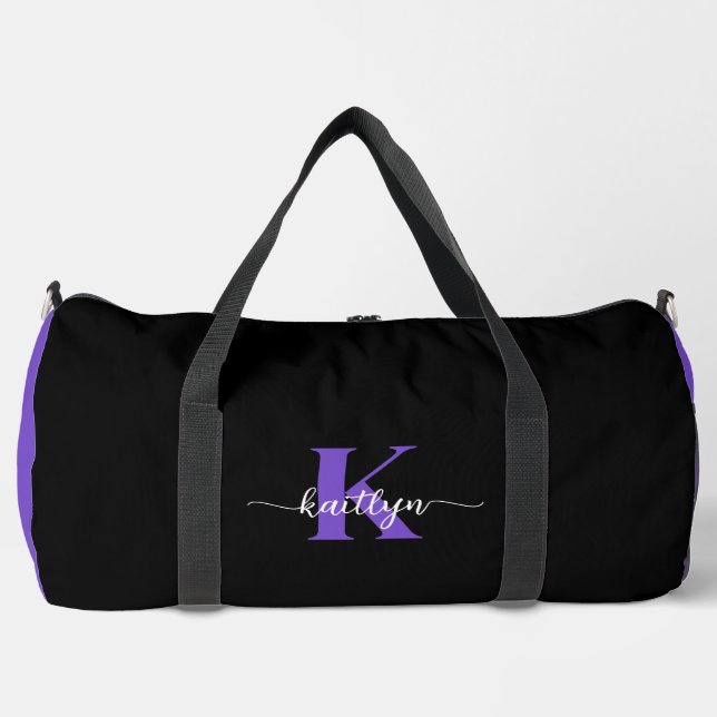 Black Purple Script Monogram Duffle Bag (Front)