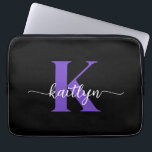 Black Purple Script Monogram Laptop Sleeve<br><div class="desc">This simple,  elegant black 13" laptop sleeve with your first name in a trendy script font in white and your first initial in a modern cap font in purple is perfect for you.  It's stylish and trendy and yet very classic. It's unique - like you!</div>