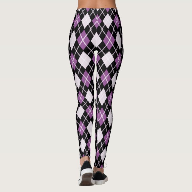 Black & Purple Seamless Argyle Pattern Leggings (Back)
