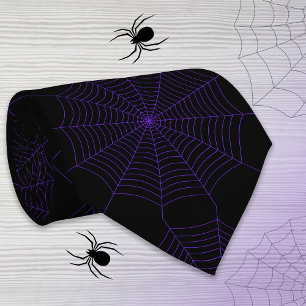 Black purple spider web Halloween pattern Tie