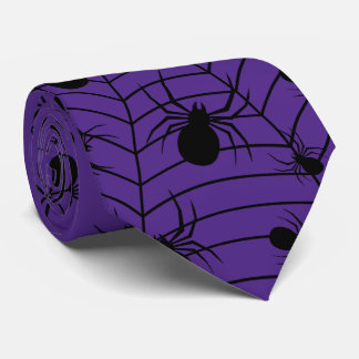 Black Purple spiders spiderweb Halloween pattern Tie