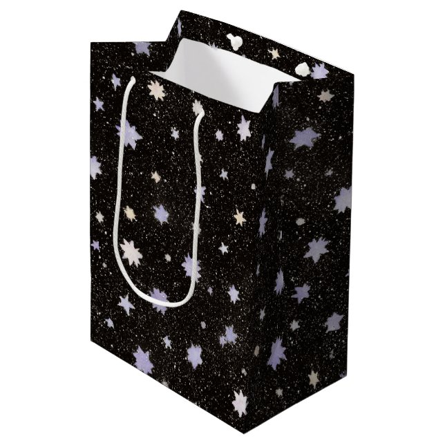 Black Purple Stars Birthday Medium Gift Bag (Front Angled)