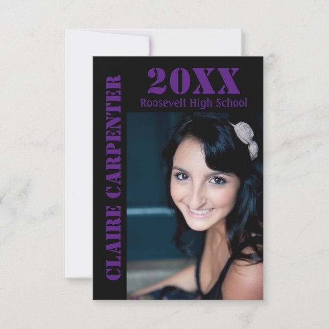 Black/Purple Stencil Letters-3x5 Grad Announcement (Front)