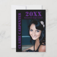 Black/Purple Stencil Letters-3x5 Grad Announcement