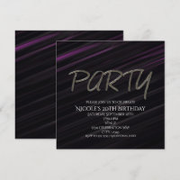 Black & Purple Streaks Birthday Party Invitation